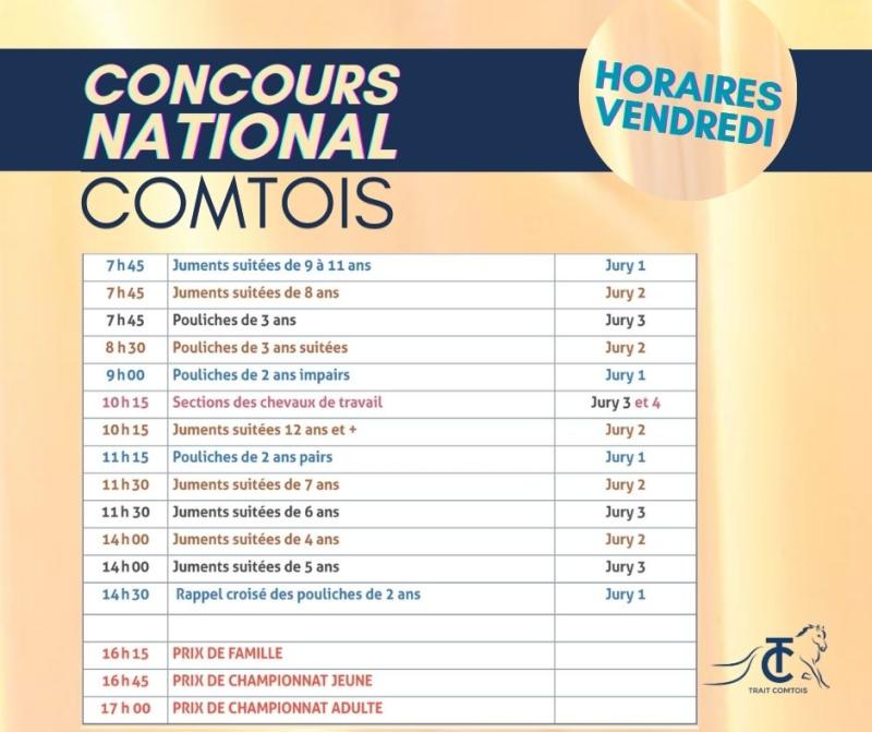 CONCOURS NATIONAL COMTOIS - HORAIRES DU  VENDREDICheval