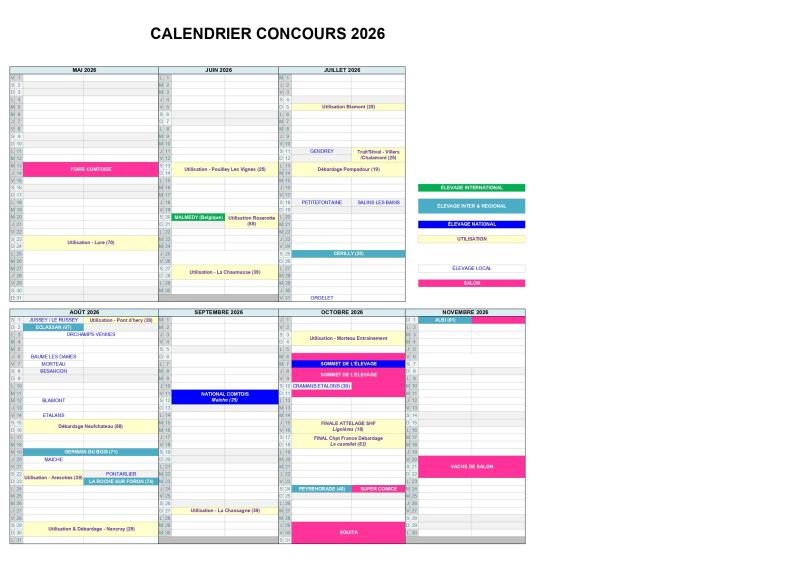 CALENDRIER DES CONCOURS 2026