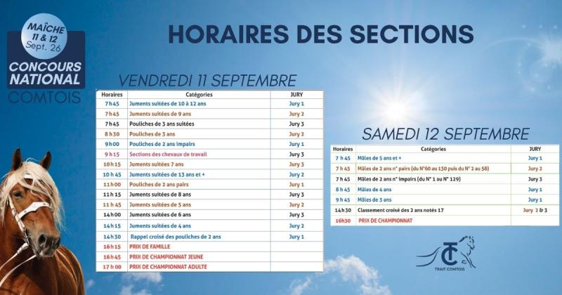 HORAIRE DES SECTIONS - CONCOURS NATIONAL 2026